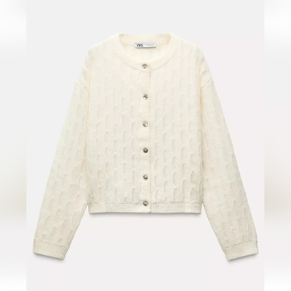 WOOL BLEND SCALLOP EFFECT CARDIGAN